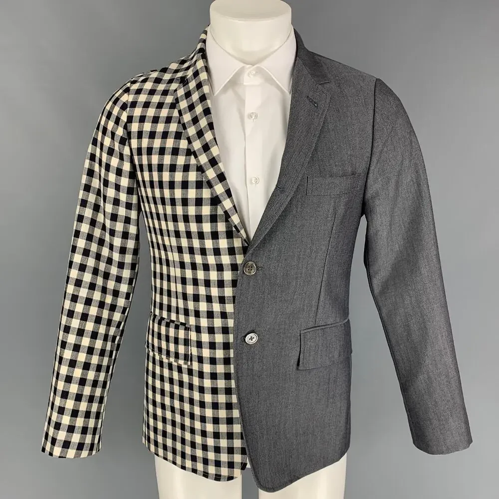THOM BROWNE Size 38 Navy Red Checkered Wool Blend Notch Lapel Sport Coat
